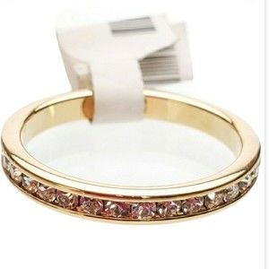 Gold Tone Thin cubic zirconia eternity band ring size 11